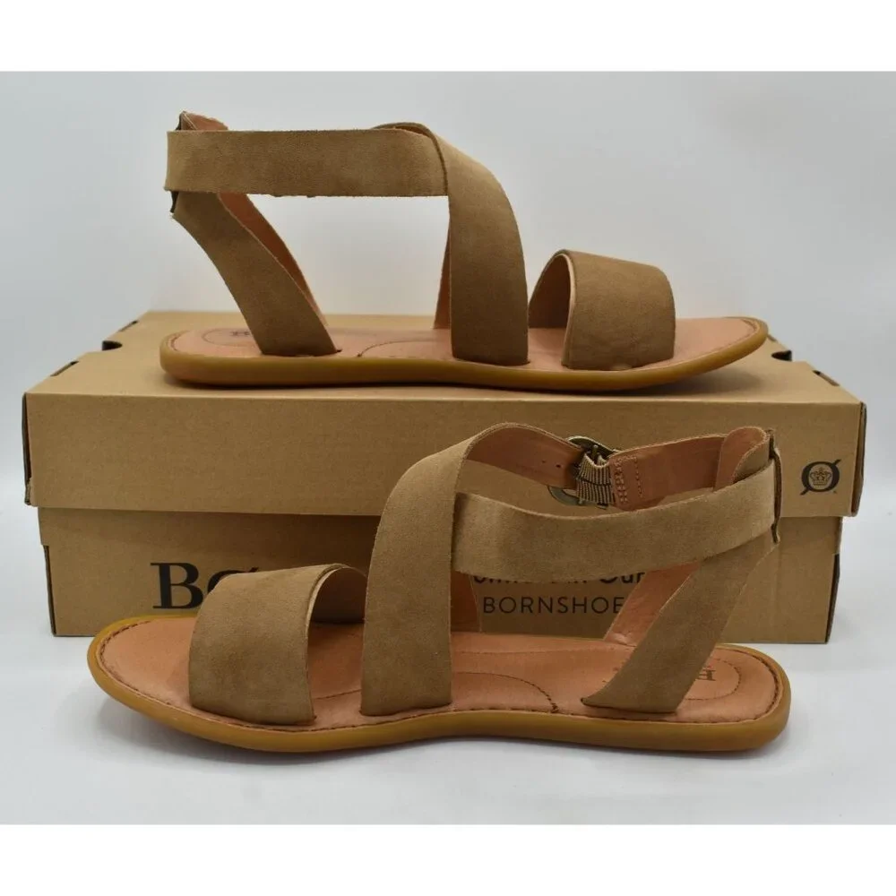 Born Womens‎ Size 9 Neil Gladiator Taupe Suede Sandals Shoes